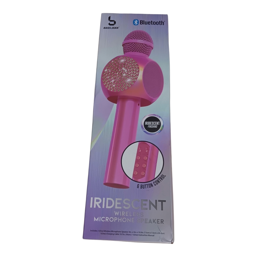 Pink Iridscent With Rhinestone Accents Wireless Microphone Speaker